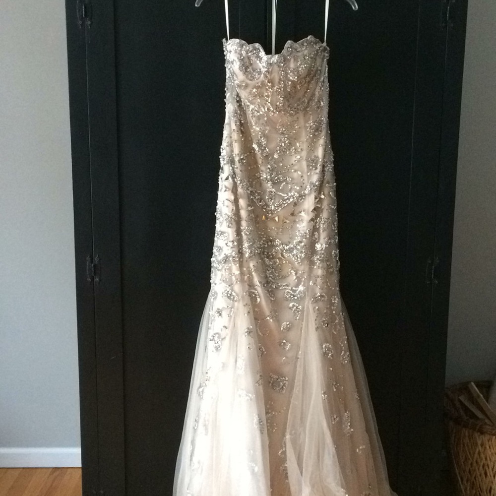 Champagne sequined prom dress